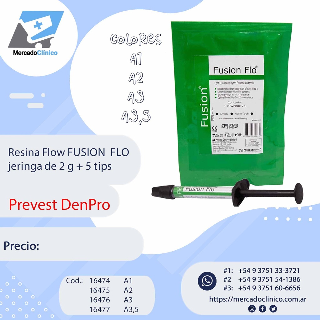 Resina Flow FUSION  FLO - jeringa de 2 g + 5 tips - Prevest