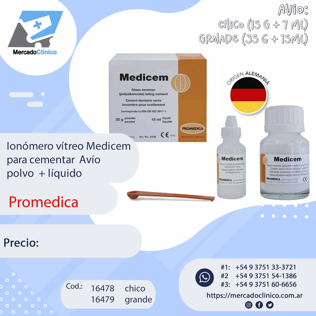 Ionómero vítreo Medicem  para cementar  Avío  polvo  + líquido - PROMEDICA