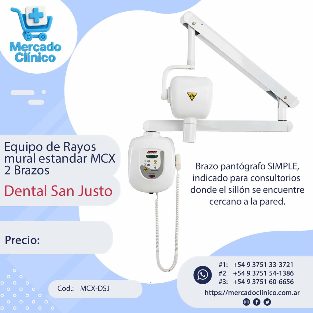 Equipo de Rayos  mural tijera MCX 2 Brazos - Dental  San Justo