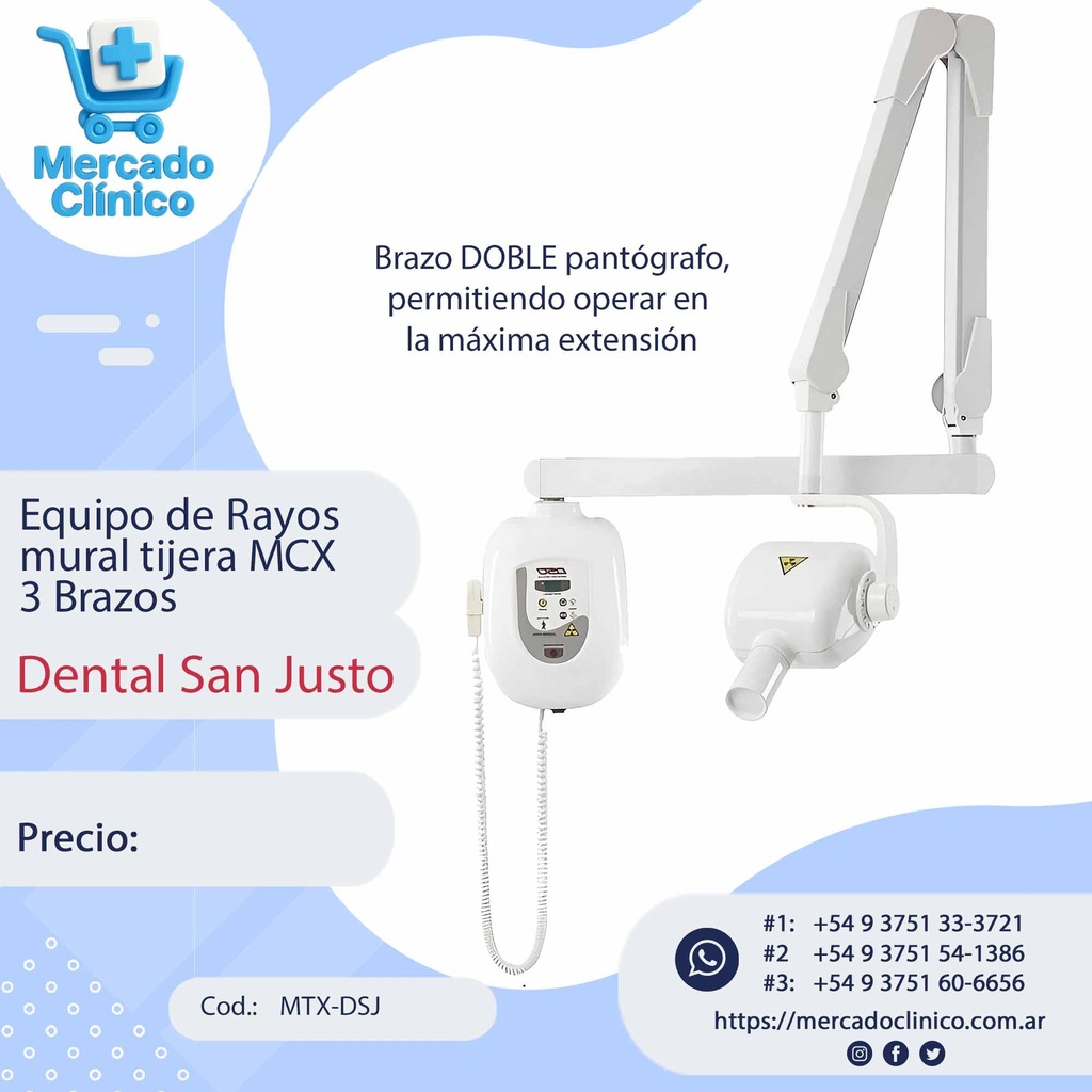 Equipo de Rayos  mural tijera MTX 3 Brazos - Dental San Justo