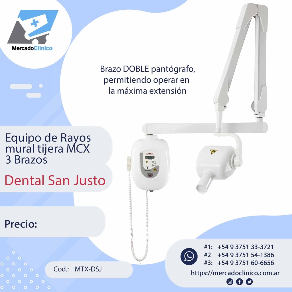 Equipo de Rayos  mural tijera MTX 3 Brazos - Dental San Justo