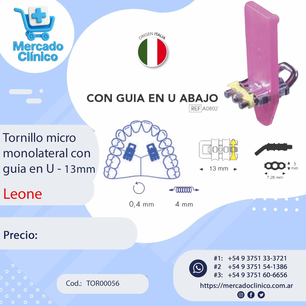 Tornillo expansor / disyuntor - micro monolateral con guía en U - Leone
