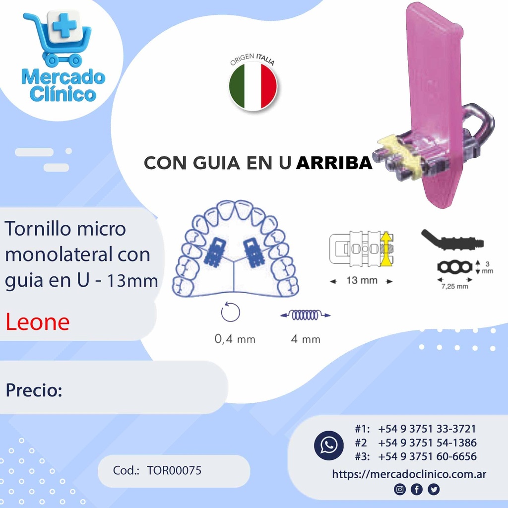 Tornillo expansor / disyuntor - micro monolateral con guía en U ARRIBA - Leone