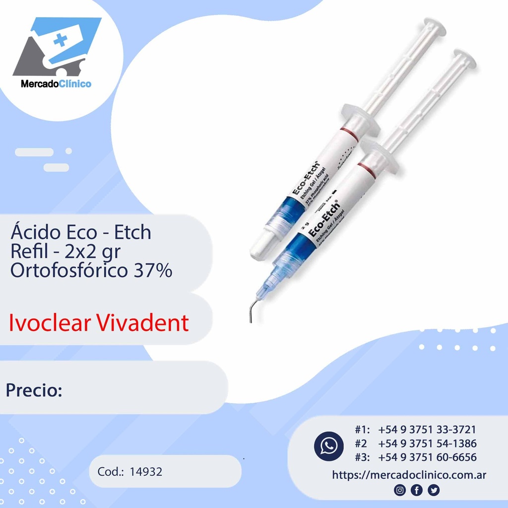 Ácido Eco-Etch Refil -2x2 gr - Fosforico 37% - Ivoclear Vivadent