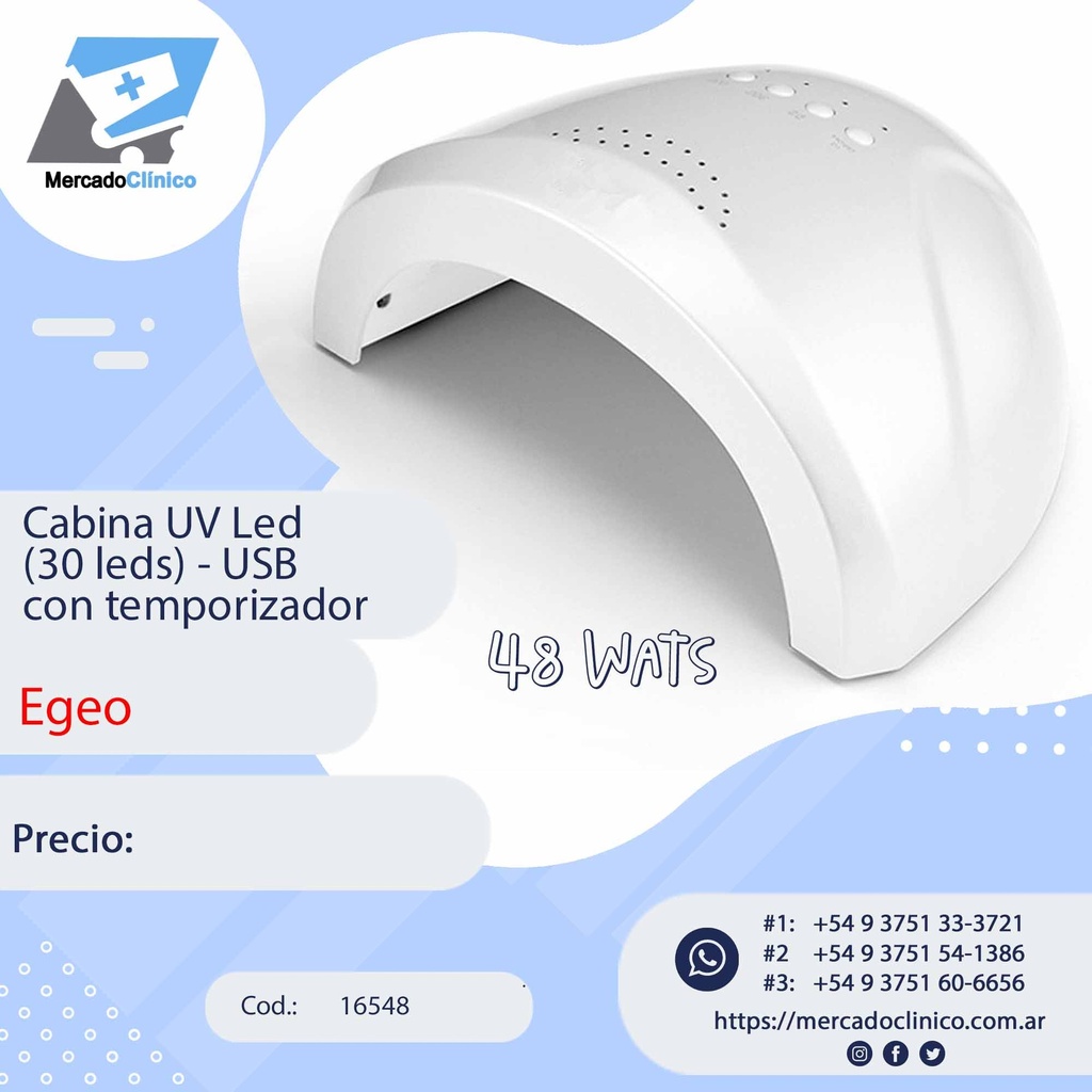 Cabina UV Led (30 leds) - USB con temporizador - 48w- Egeo