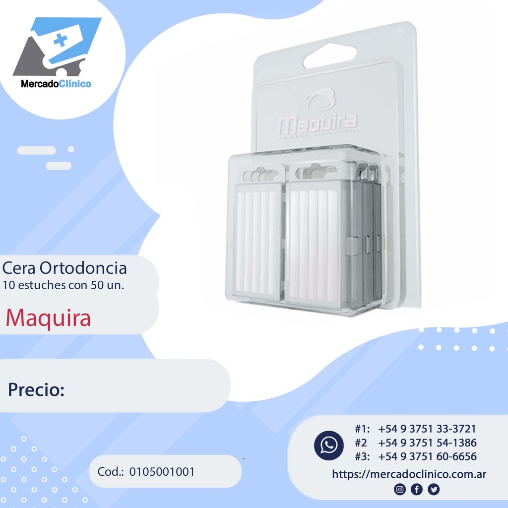 Cera para Ortodoncia - 10 estuches con 10 ceras c/u - (Total 50 unidades) - Maquira