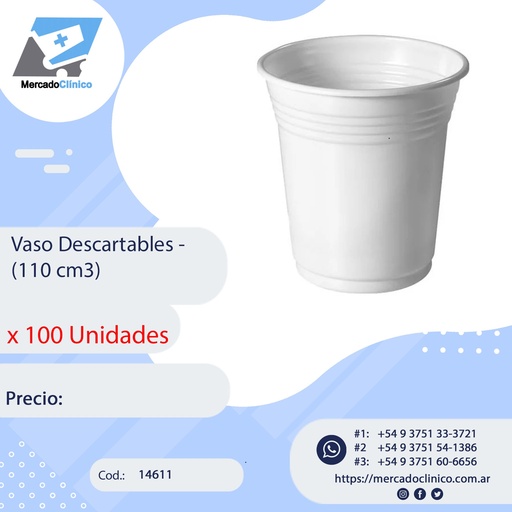 Vasos  Descartables 110cc X 100 Unidades