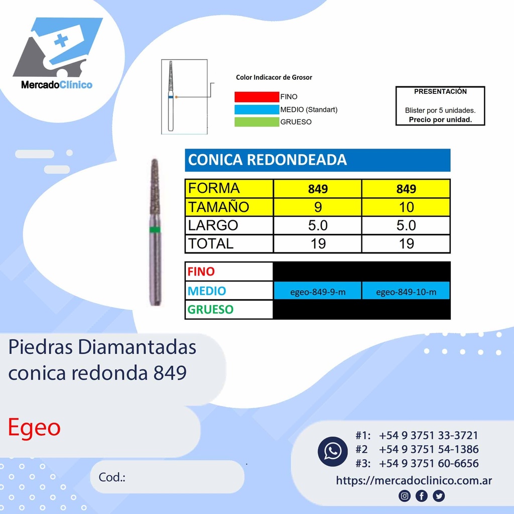 Piedras Diamantadas Cónica redondeada 849 - X 5 UNIDADES - Egeo /  Smdent