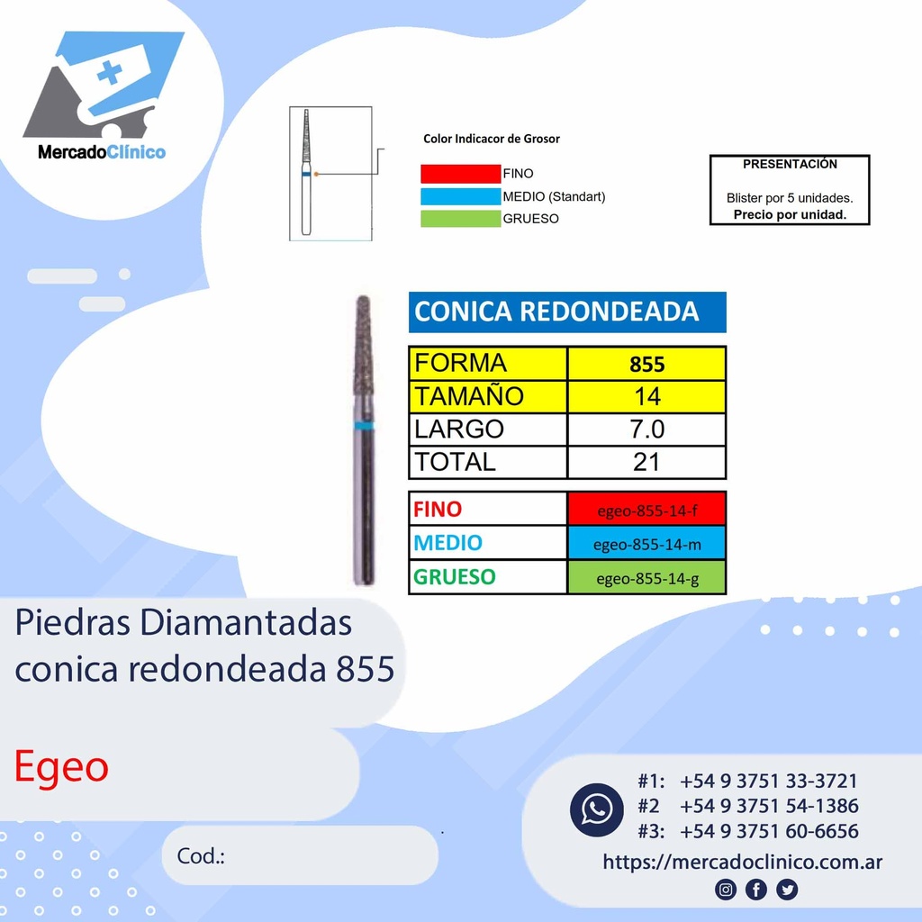 Piedras Diamantadas Cónica redondeada 855 - Egeo /  Smdent