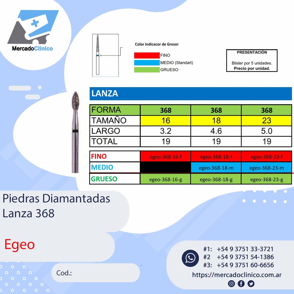 Piedras Diamantadas Lanza 368 - X 5 UNIDADES - Egeo /  Smdent