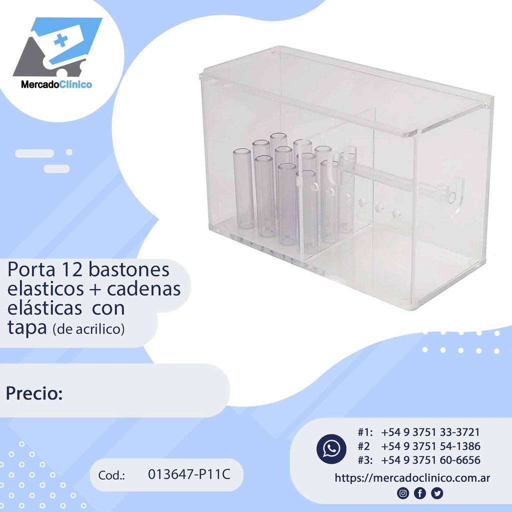 Porta 12 bastones elásticos + cadenas elásticas  con tapa (de acrilico)