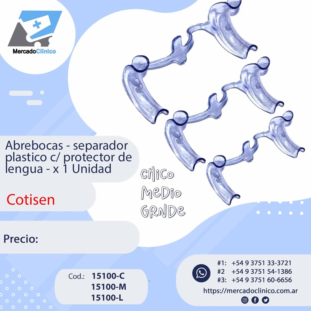 Abrebocas - separador plastico c protector de lengua - LARGO X1 Un  - Cotisen