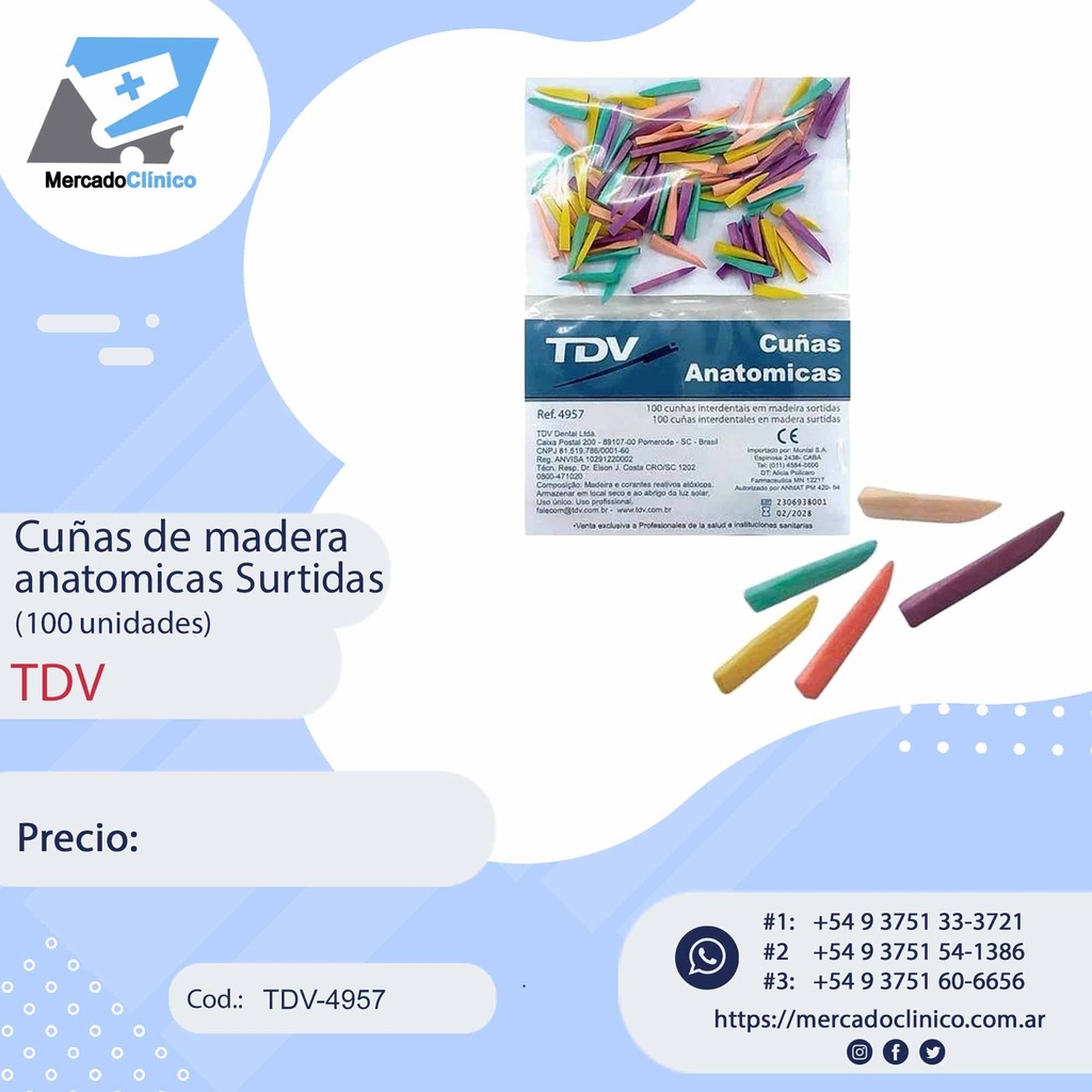 Cuñas de madera anatómicas Surtidas (100 unidades) - TDV