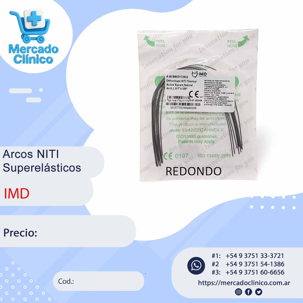 Arcos NITI superelásticos - Redondos - IMD
