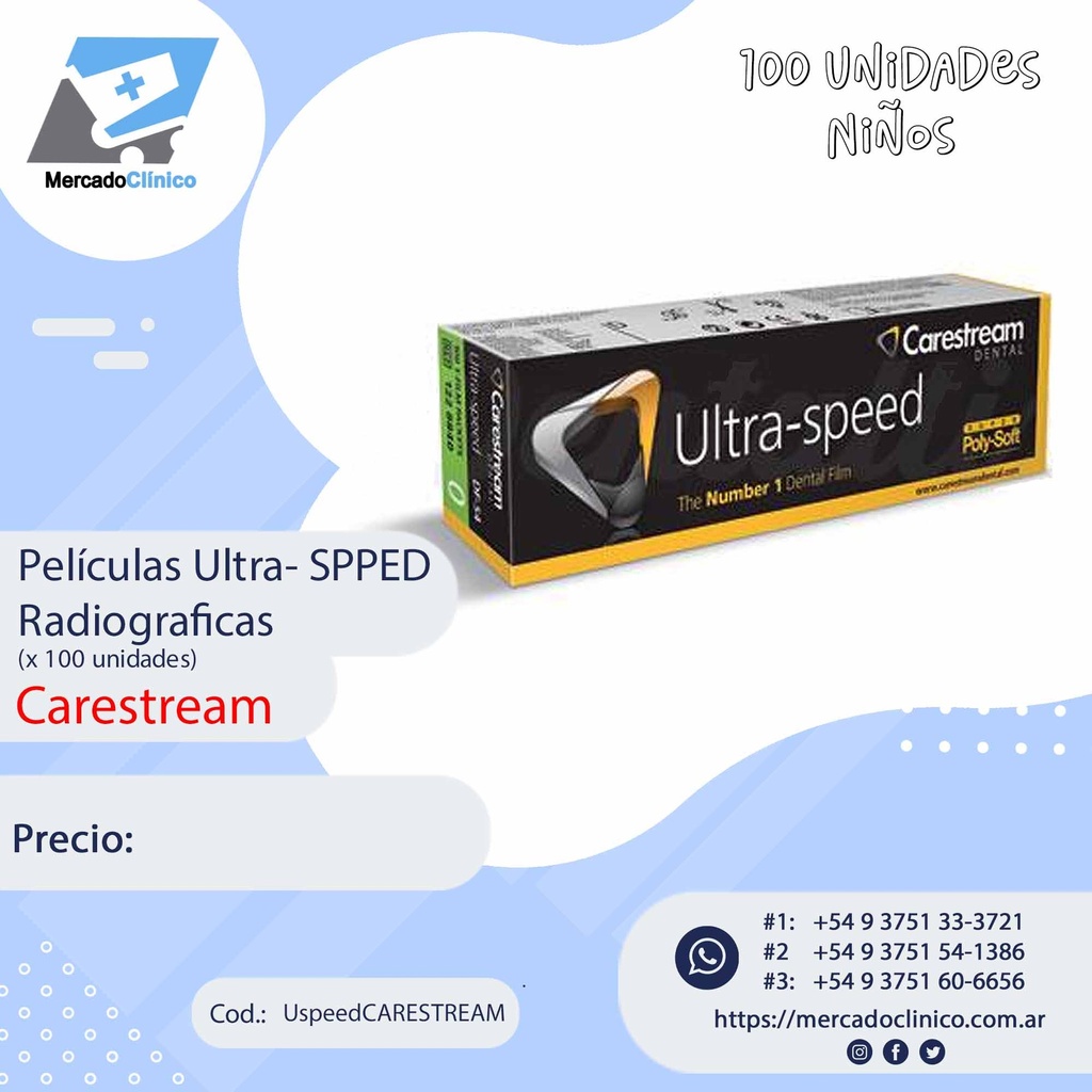 Películas rx niño, Ultra- Speed Radiográficas (x 100 unidades) - Carestream