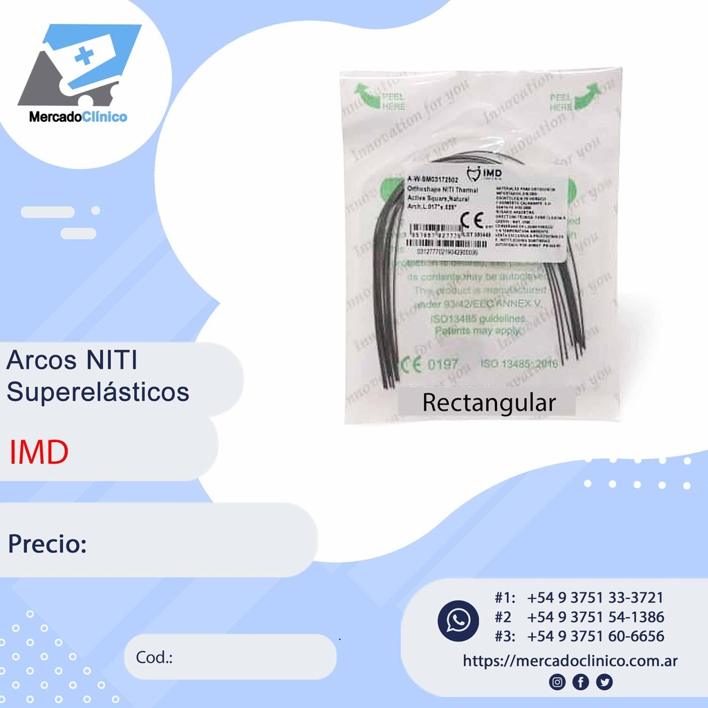 Arcos NITI superelásticos - Rectangulares - IMD