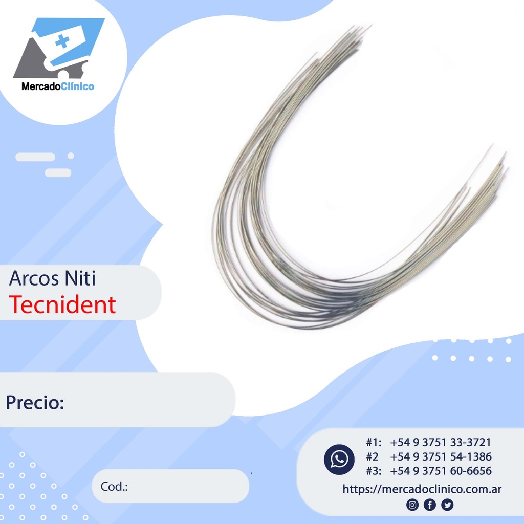 Arco rectangulares NITI -  Superelásticos  Tecnident