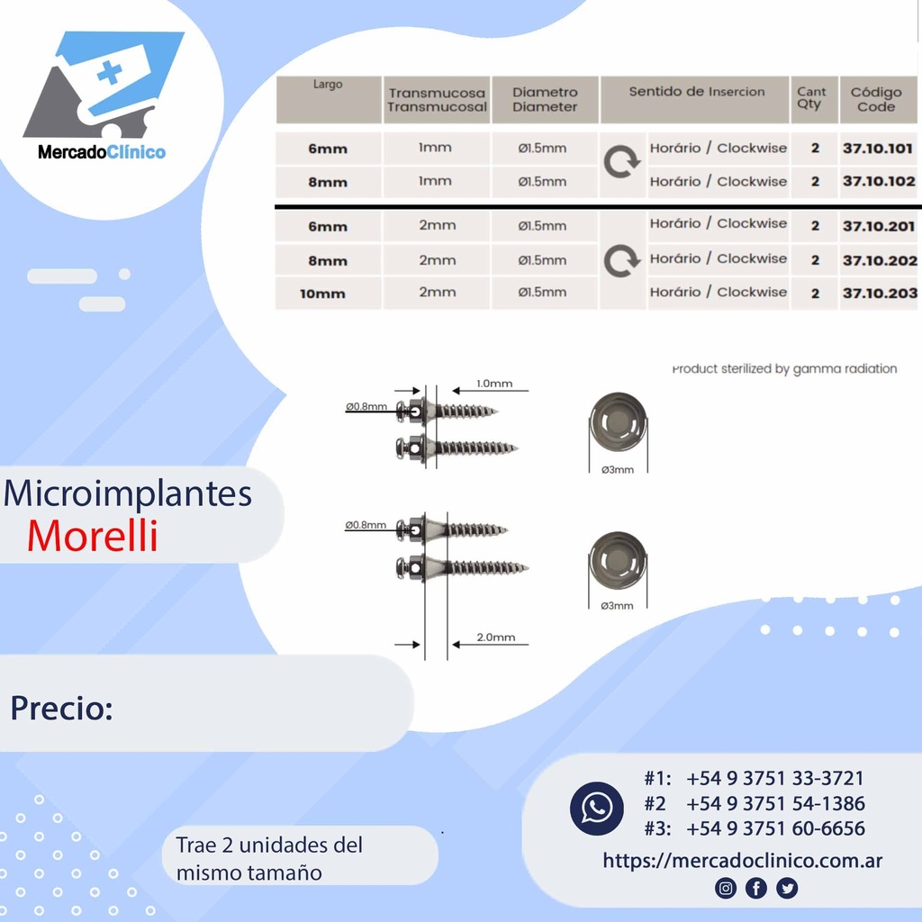 Microimplante de titanio - extraradicular - Morelli