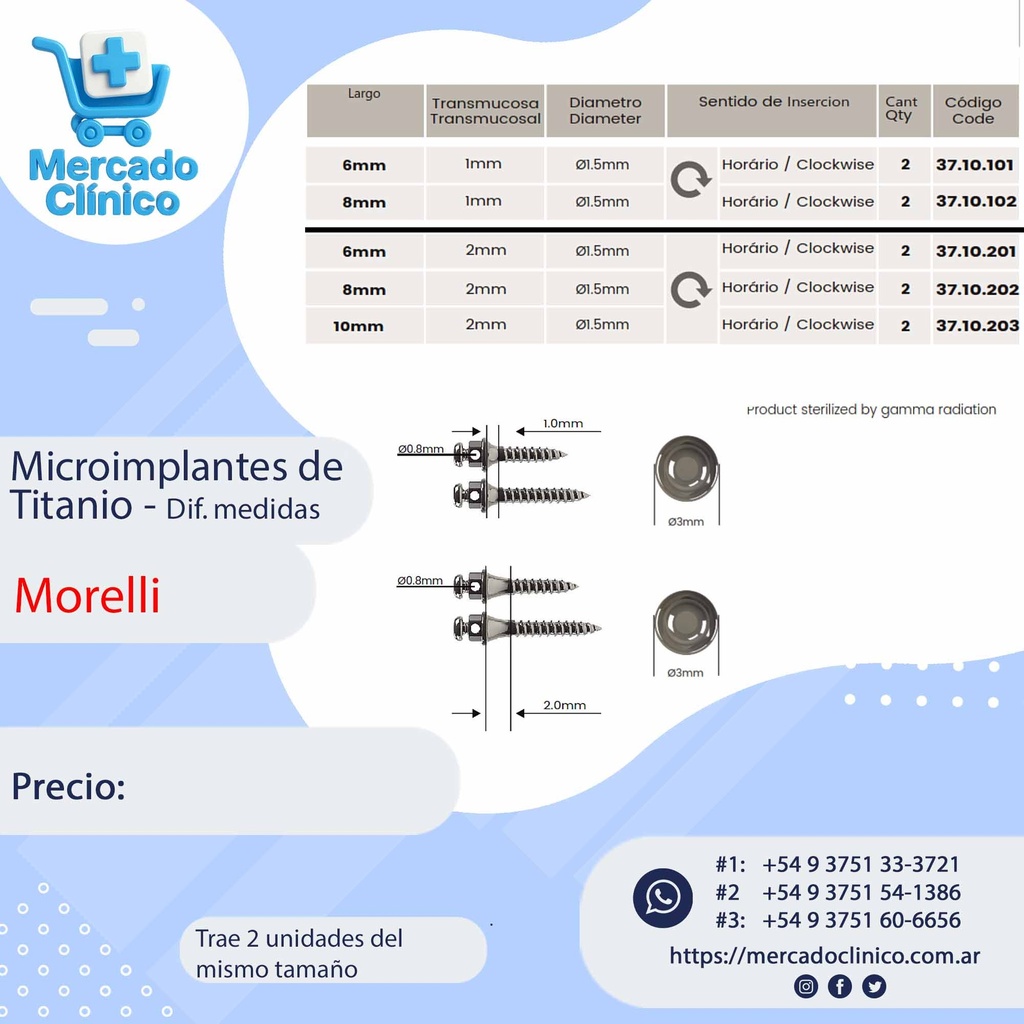 Microimplante de titanio X2 unidades- extraradicular - Morelli