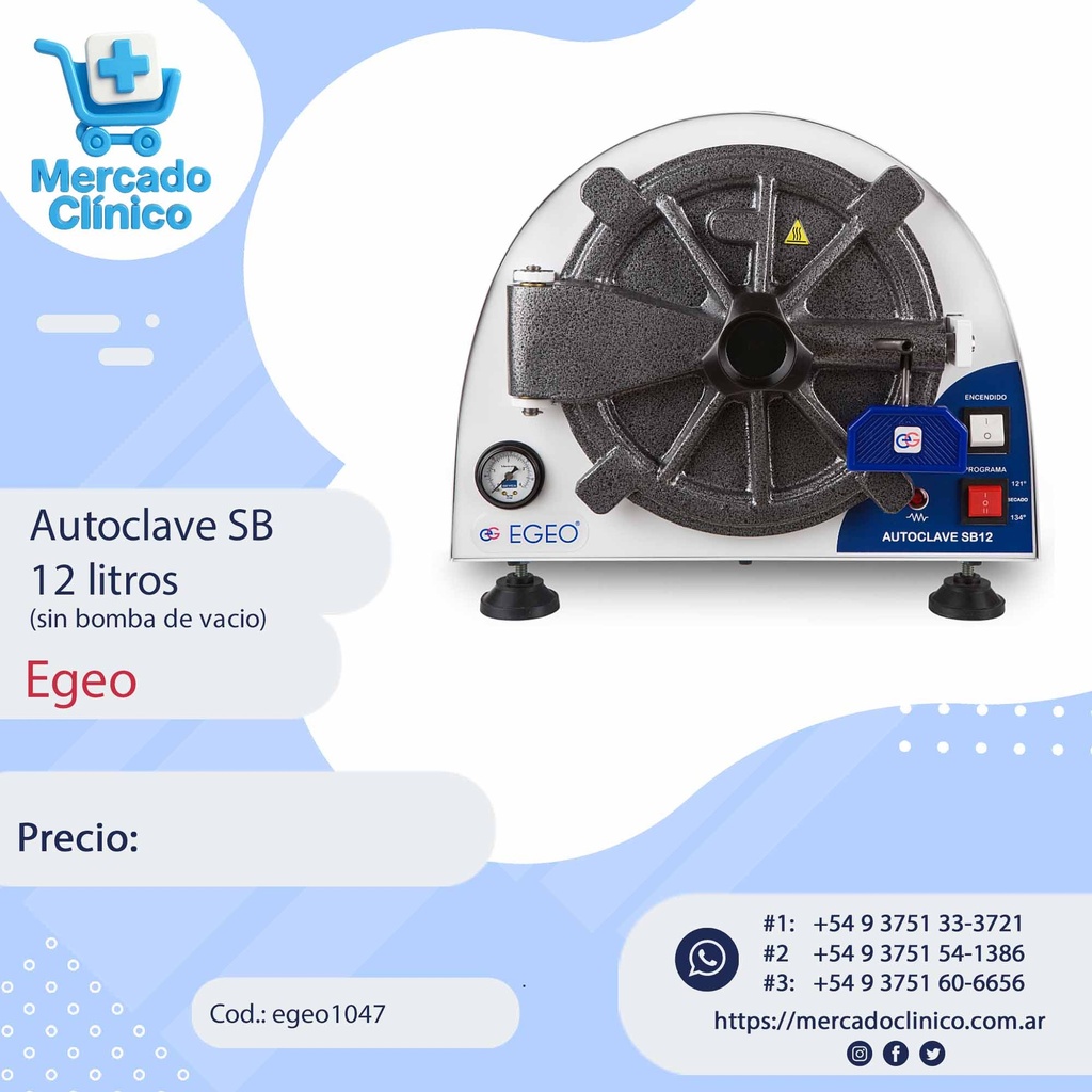 Autoclave SB 12 litros - sin bomba de vacio - Egeo