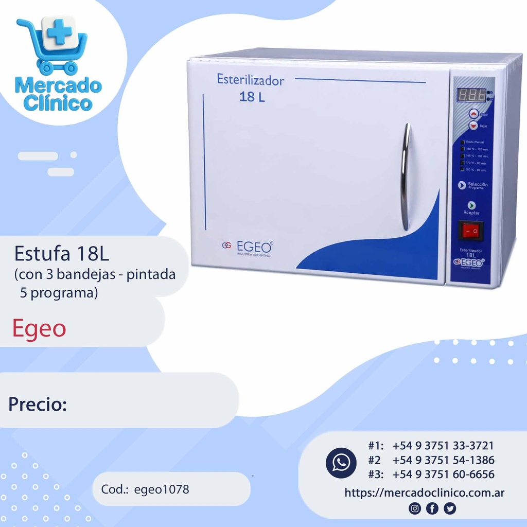 Estufa 18L - Esterilización por Calor - 5 Programas - Egeo