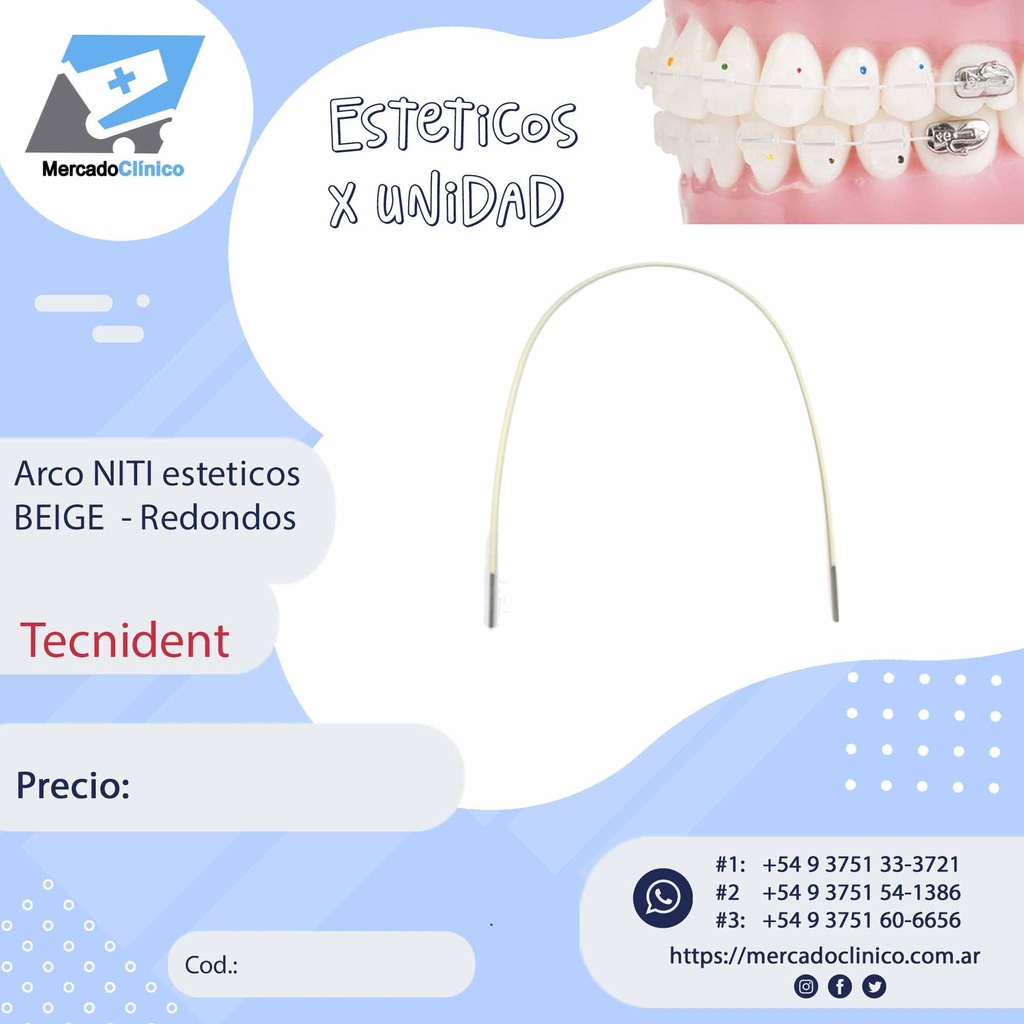 Arcos NITI estéticos BEIGE - Redondos x 1 Arco (unidad) - Tecnident