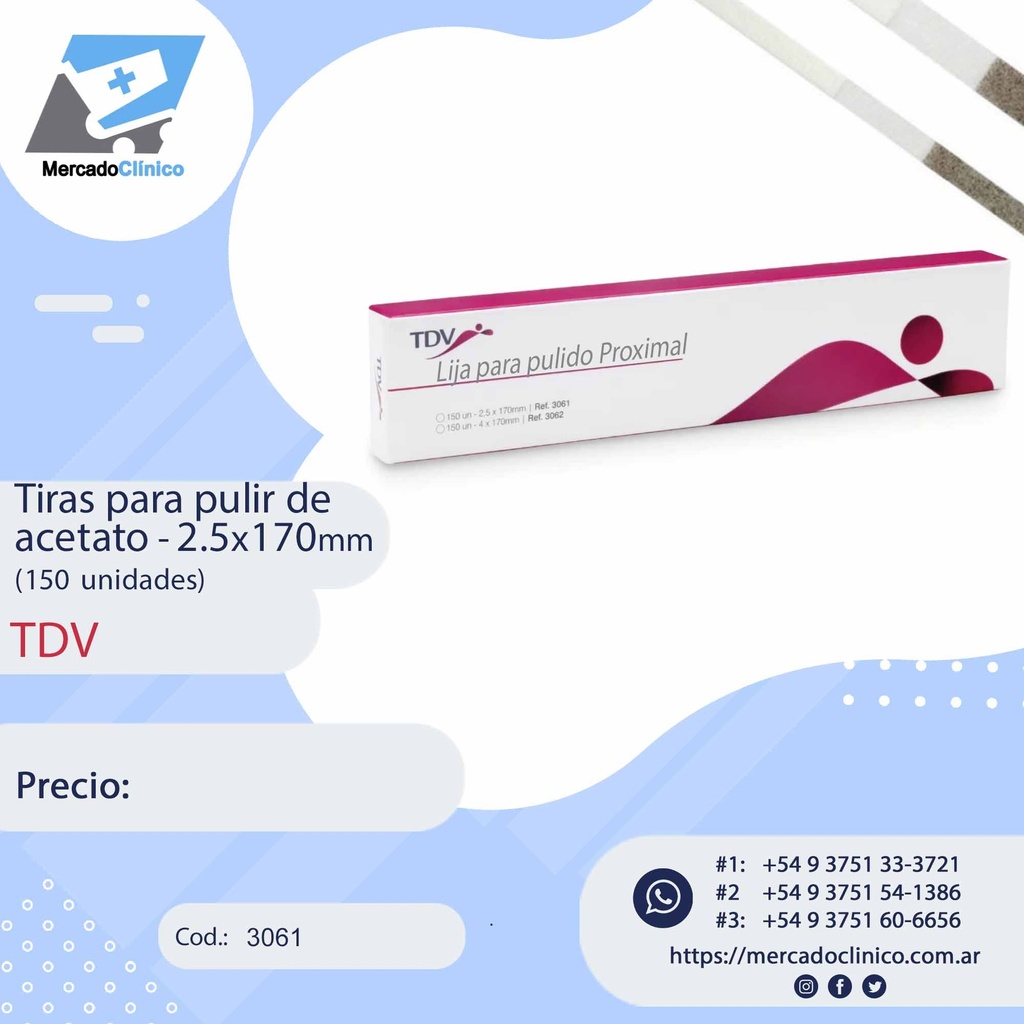 Tiras de acetato abrasivas - para pulir - 2,5x170mm - proximal - 150 unid - TDV