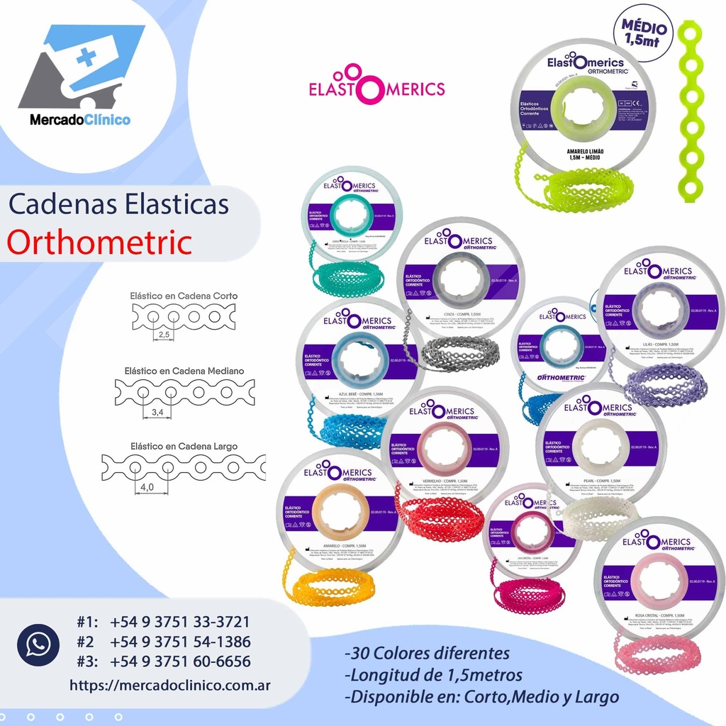 Cadenas elásticas ( Alastic ) x 1,5 metros - Orthoemtric
