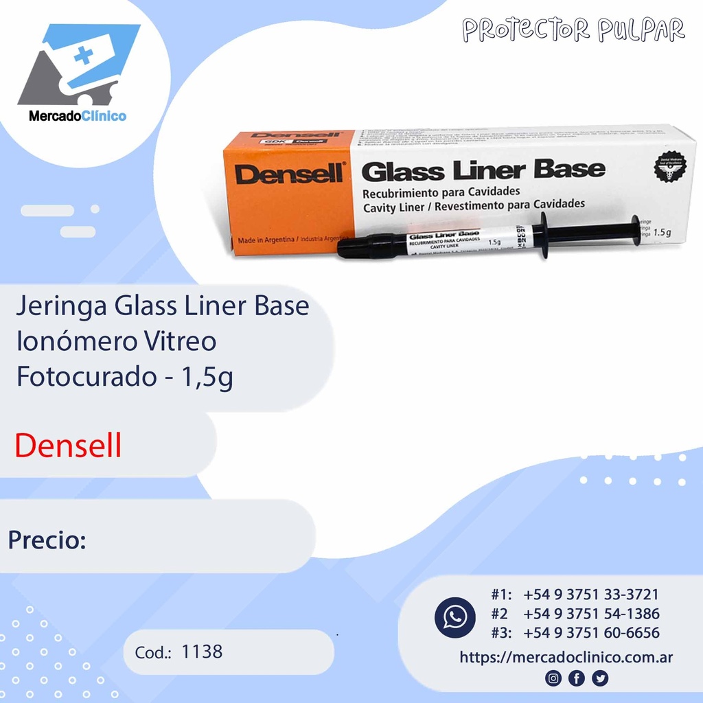 Jeringa Glass Liner Base - Ionómero Fotocurado - Densell
