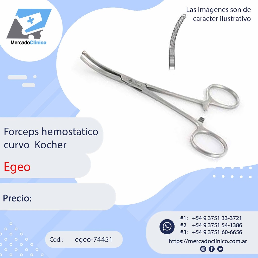 Forceps / pinza hemostático curvo  Korcher - Egeo