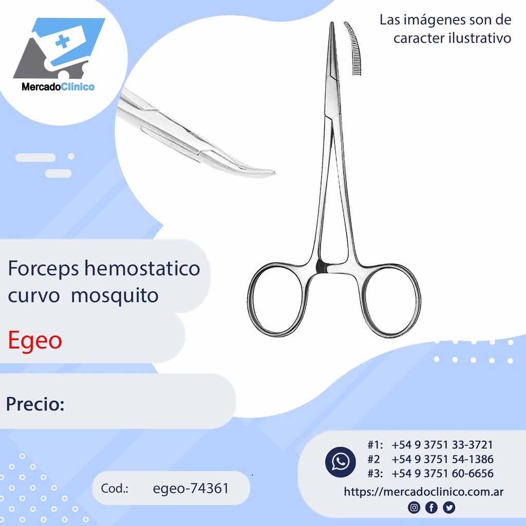 Forceps / pinza hemostática curvo mosquito - Egeo