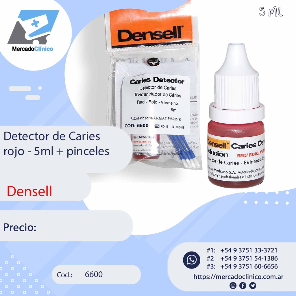 Detector / revelador / evidenciador de Caries- Rojo / 5ml - Densell