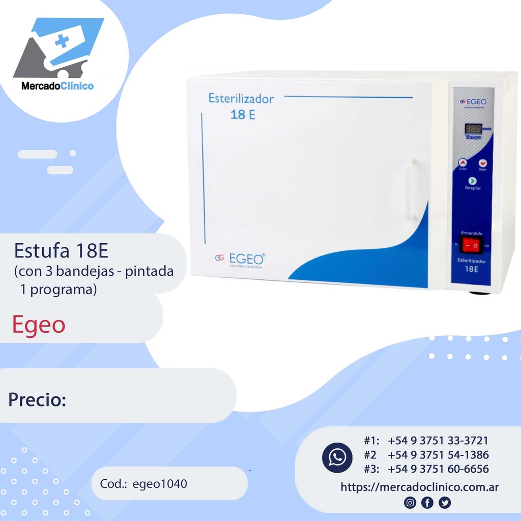 Estufa 18E - Esterilización por Calor - 1 Programa - Egeo