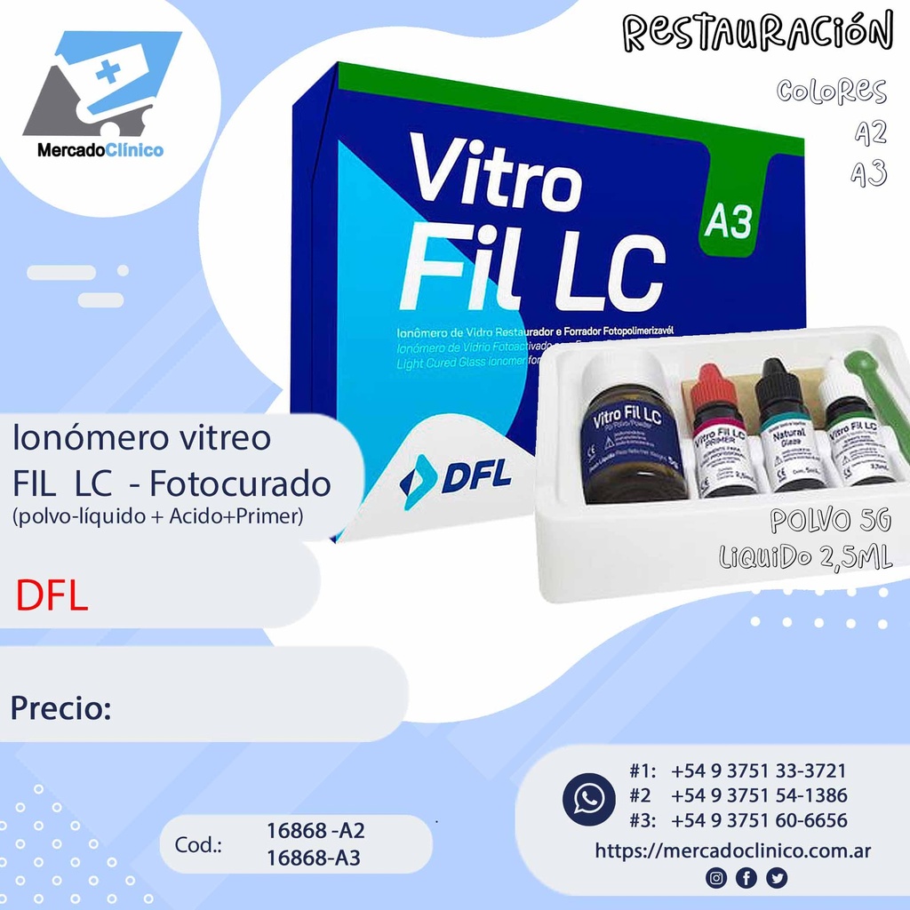 Ionómero vitreo - Vitro FIL  LC  - Fotocurado - (polvo-líquido) - DFL