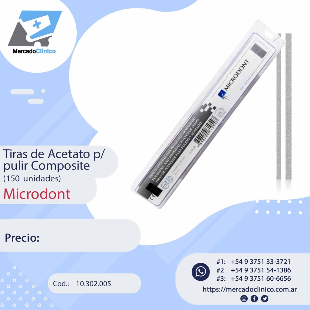 Tiras de acetato abrasivas / Pulir - 4X170MM - Proximal - 150 un. - Microdont