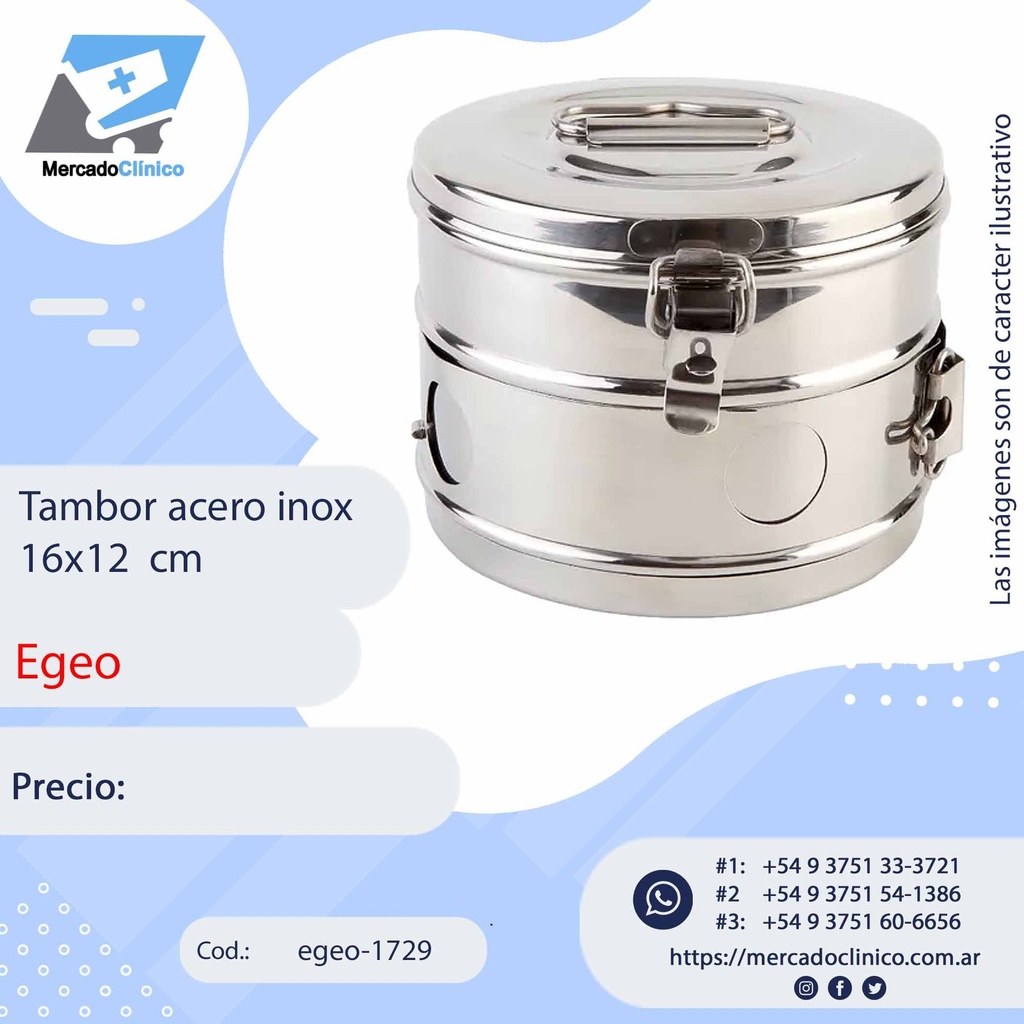 Tambor de acero Inoxidable - 16 x 12 cm - Egeo