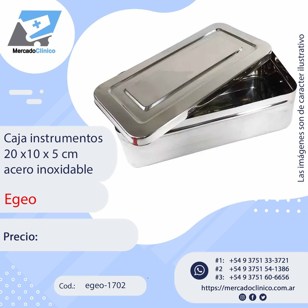 Caja instrumentos 20 x10 x 5 cm acero inoxidable - Egeo