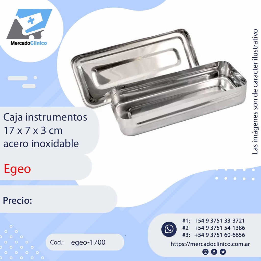 Caja instrumentos 17 x 7 x 3 cm acero inoxidable - Egeo