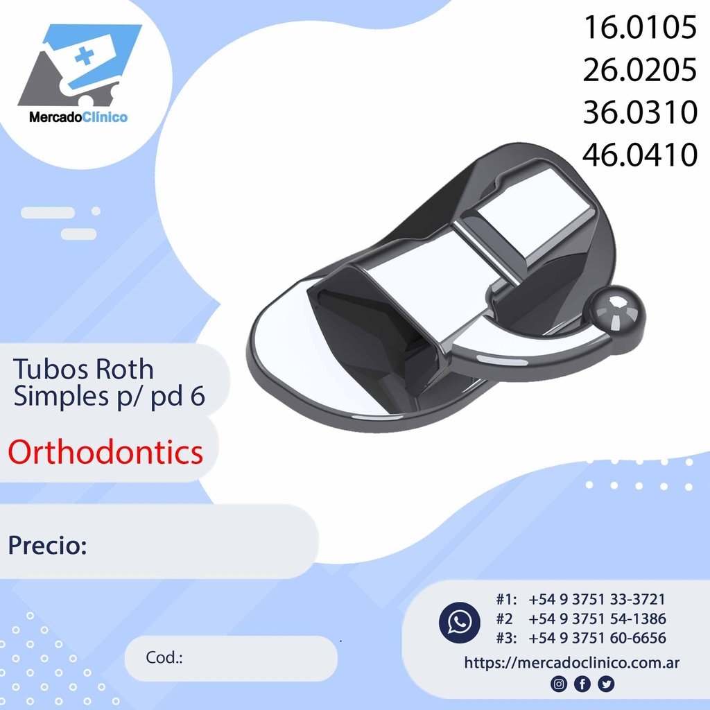 Tubo Pd 6-  Roth - Simple - para pegar-  10 unidades - Orthodontics