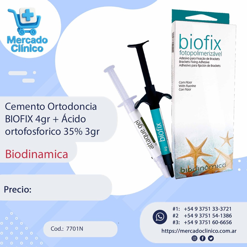 Adhesivo de Ortodoncia BIOFIX 4g + 1 Acido Grabador - Biodonamica