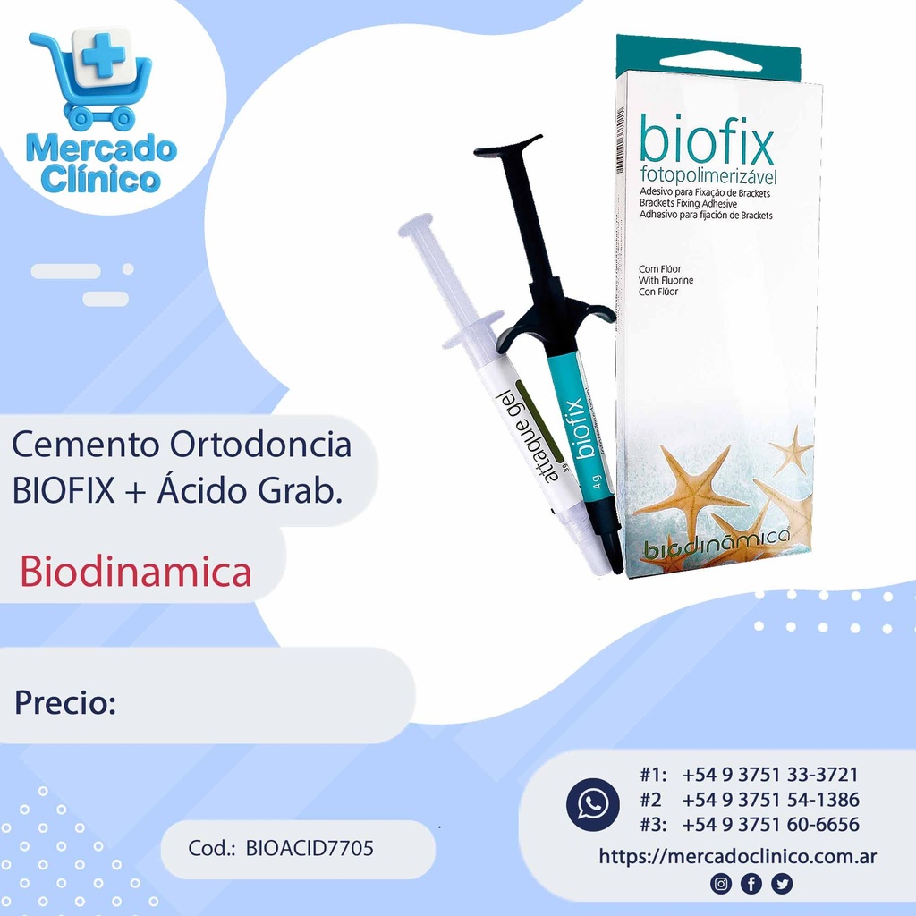 Adhesivo de Ortodoncia BIOFIX 4g + 1 Acido Grabador - Biodonamica