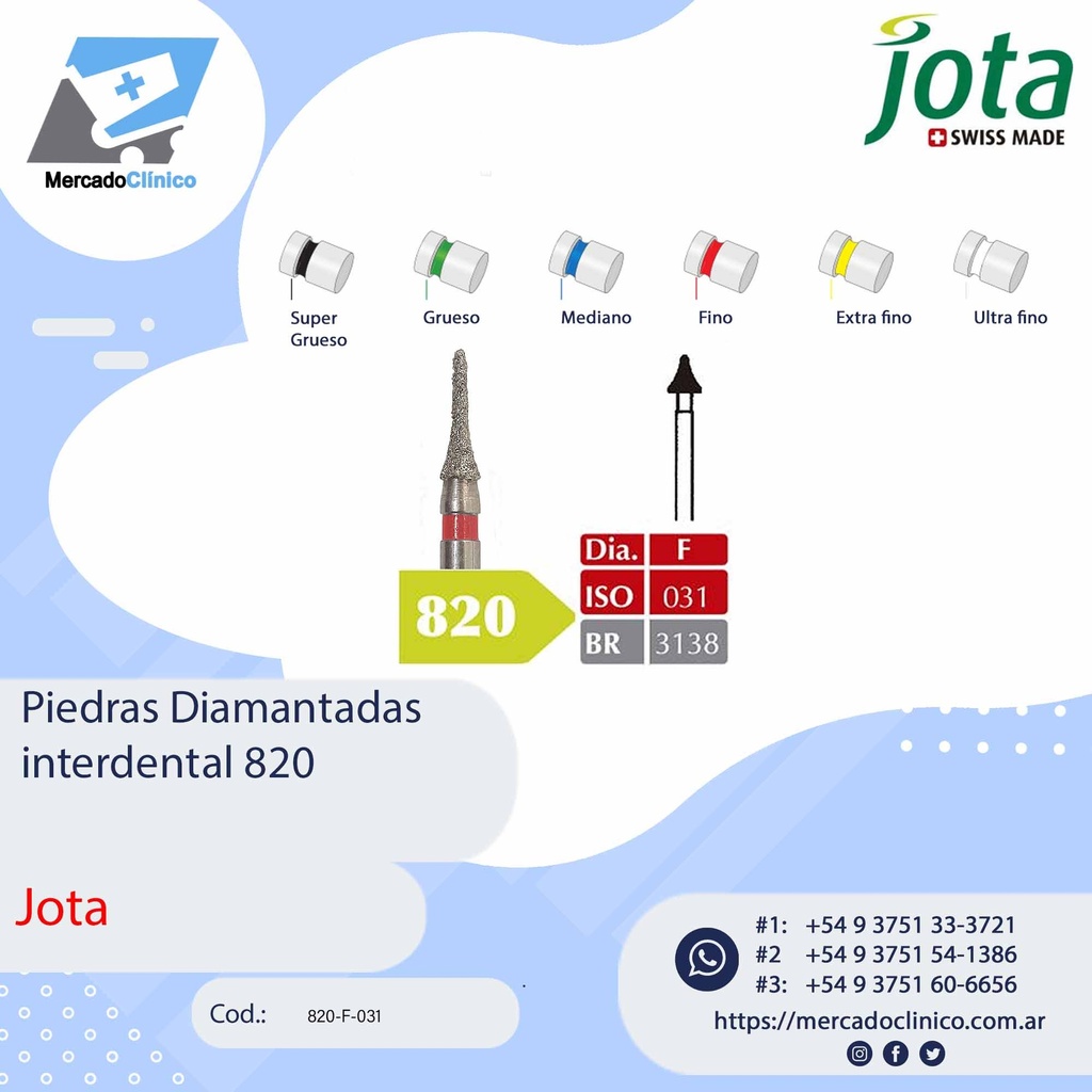 Piedras diamantadas- interdental 820 - x unidad- Jota