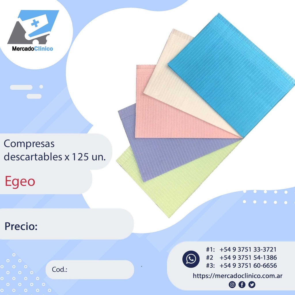 Compresas  descartables 2 capas x 500 unidades - EGEO