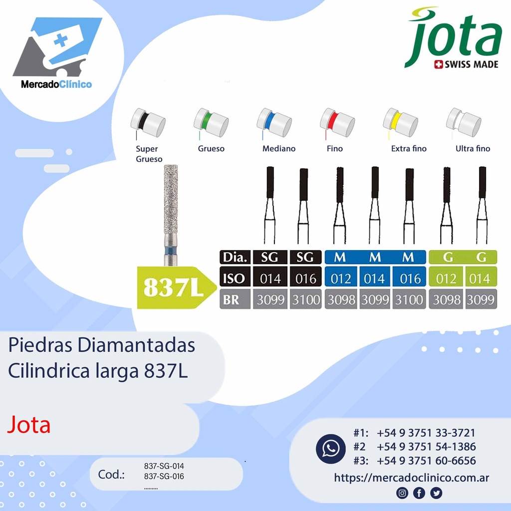 Piedras diamantadas- cilíndrica larga 837L - x unidad - Jota