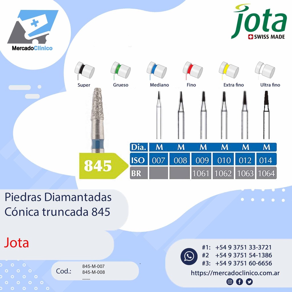 Piedras diamantadas- Cónica truncada o Punta recta  845R - x unidad - Jota