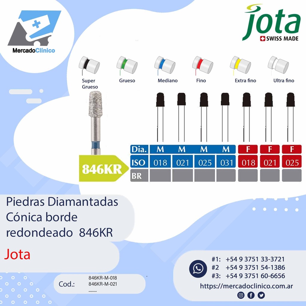 Piedras diamantadas- Cónica BORDE redondeada  846KR - x unidad - Jota