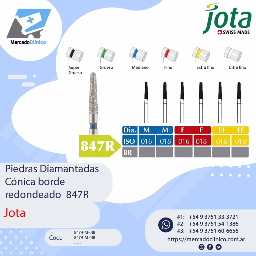 Piedras diamantadas- Cónica BORDE redondeada  847R - x unidad - Jota