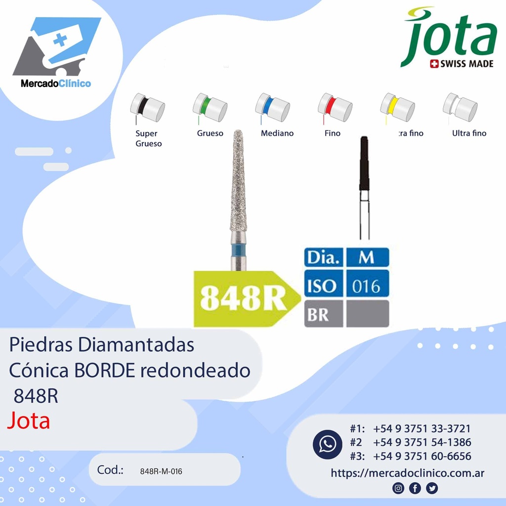 Piedras diamantadas- Cónica PUNTA redondeada  848R - x unidad - Jota