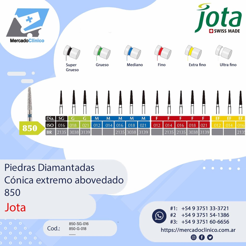 Piedras diamantadas- Cónica extremo abovedado  850 - x unidad - Jota