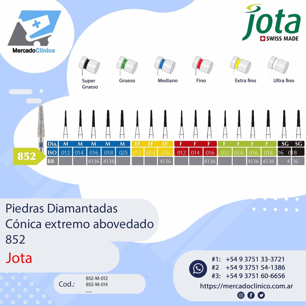 Piedras diamantadas- Cónica extremo abovedado 852 - x unidad - Jota